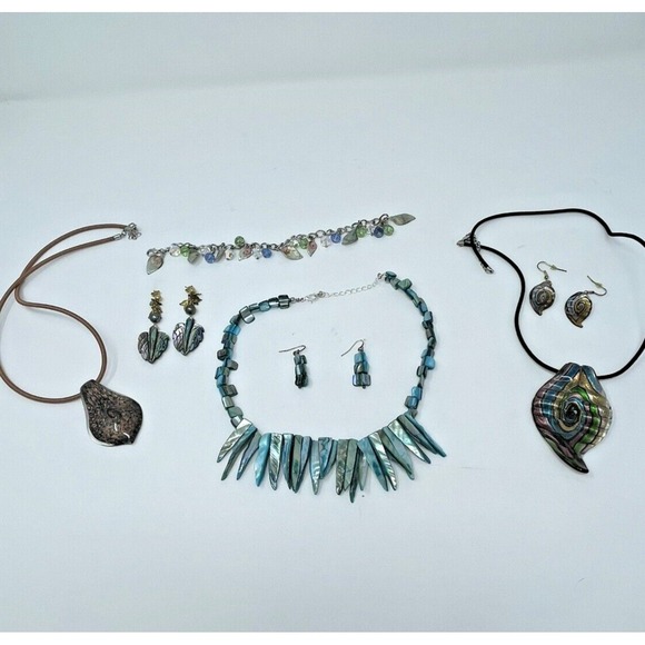 Other - Lot statement necklaces earrings bracelet hand blown glass murano style turquois